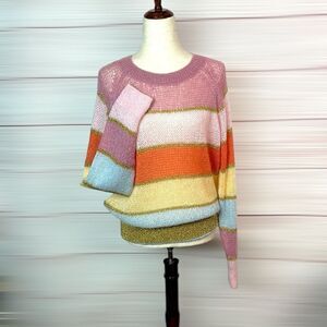 Manoush Mohair Lightweight Sweater Striped Gold Lurex Details Italy US6 (M)